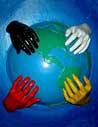 4 colors of hands holding earth