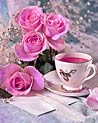 Pink roses and tea ecard